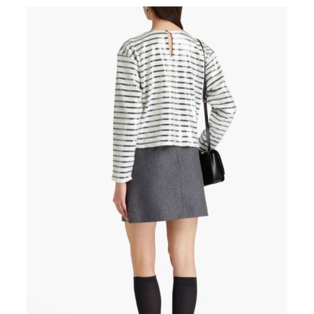 FRAME $398 Sequin Crewneck Sweater - White & Navy - Picture 2 of 6